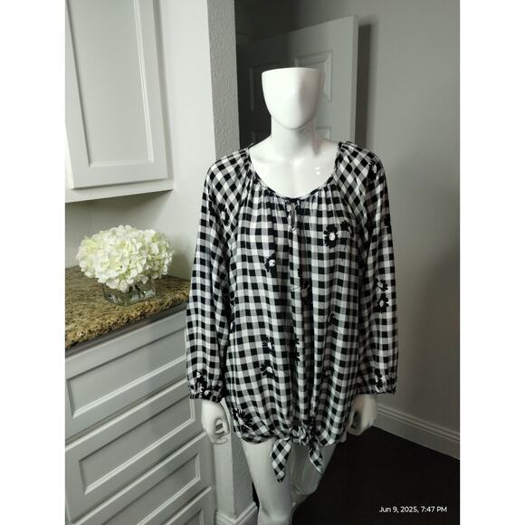 Allison Daley Womens Gingham Floral Front Tie Cottagecore Boho Peasant Top sz 3X - Picture 13 of 16